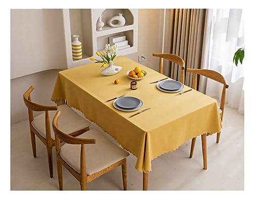 BHOMTY Rechteckig schmutzabweisende Tischdecke Baumwoll-Leinen-Tischdecke Wasserfeste, Pflegeleichte Oberfläche Gelb 90 x 150 cm von BHOMTY