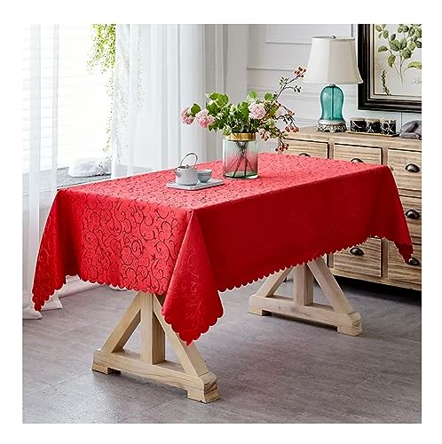 BHOMTY Rechteckige Jacquard-Tischdecke Geeignet für Esstische, Couchtische, Hotels, Bürobesprechungen, Rot 140 x 220 cm von BHOMTY