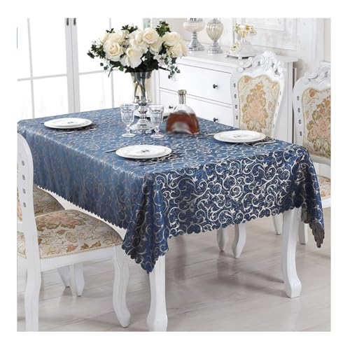 BHOMTY Rechteckige Jacquard-Tischdecke Schützt und dekoriert den Tisch Geeignet für Haus, Hotel Restaurant, Hochzeit Bankett, Büro Treffen Marineblau 140 * 240 cm von BHOMTY