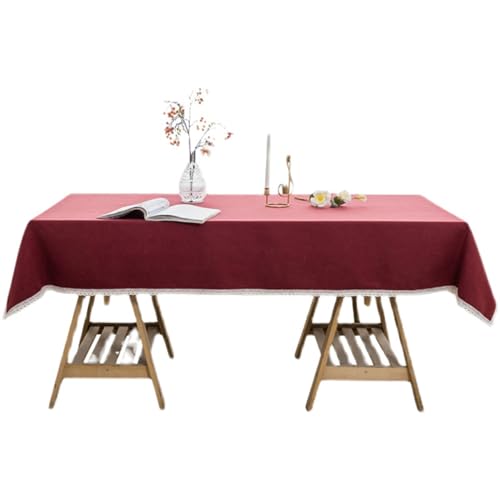 BHOMTY Rechteckige Tischdecke aus Baumwolle und Leinen für Esstisch, Couchtisch, Schreibtisch, maschinenwaschbar, Rot, 140 x 140 cm von BHOMTY