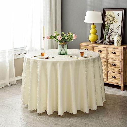 BHOMTY Runde Jacquard-Tischdecke Schützt und dekoriert den Tisch Geeignet für Haus, Hotel Restaurant, Hochzeit Bankett, Büro Treffen Beige Durchmesser 240 cm von BHOMTY