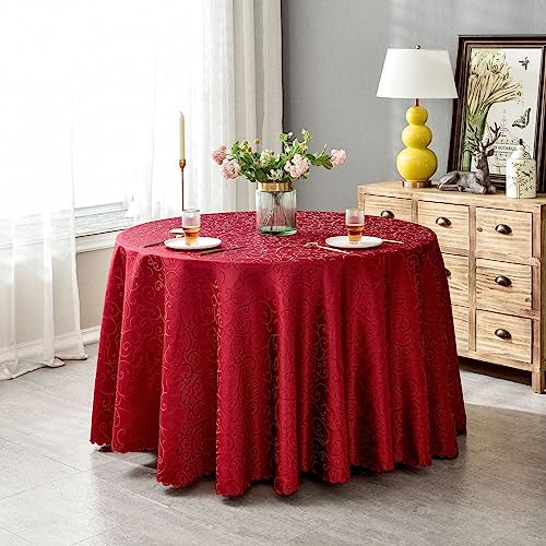 BHOMTY Runde Jacquard-Tischdecke Schützt und dekoriert den Tisch Geeignet für Haus, Hotel Restaurant, Hochzeit Bankett, Büro Treffen Bordeaux Durchmesser 220 cm von BHOMTY