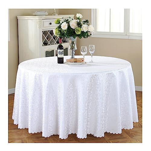 BHOMTY Runde Jacquard-Tischdecke Schützt und dekoriert den Tisch Geeignet für Haus, Hotel Restaurant, Hochzeit Bankett, Büro Treffen Weiß Durchmesser 180 cm von BHOMTY