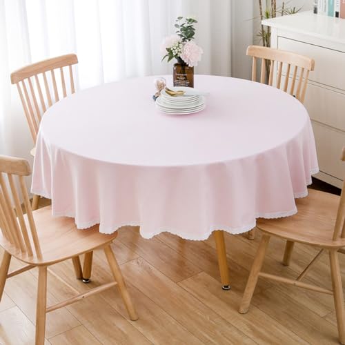 BHOMTY Runde Tischdecke aus Baumwollleinen, geeignet für Esstische, Kaffeetische, maschinenwaschbar, Rosa, Durchmesser 160 cm von BHOMTY