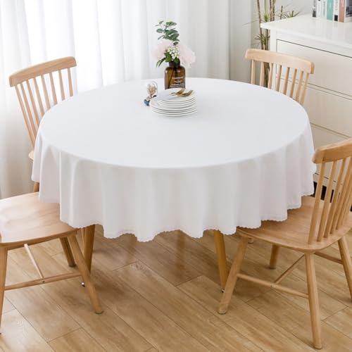 BHOMTY Runde Tischdecke aus Baumwollleinen, geeignet für Esstische, Kaffeetische, maschinenwaschbar, weiß, Durchmesser 200 cm von BHOMTY