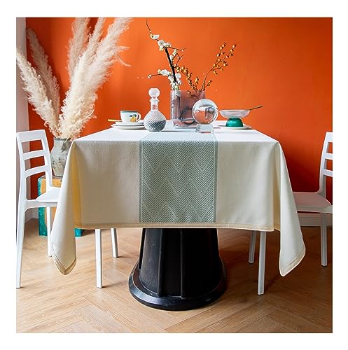 BHOMTY Tischdecke aus Baumwoll-Leinen mit Fransen Geeignet für Küchen-, ESS- und Couchtische Maschinenwaschbar Beige 140 x 240 cm von BHOMTY