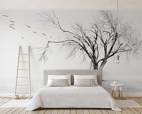 BHXIAOBAOZI Tapeten,Fototapete,3D Hintergrundbild Schwarz Und Weiß Baum Vogel Künstlerisches Konzept Nordic 3D Wallpaper Für Wohnzimmer Tv Hintergrund Schlafzimmer Wand Dekoration 330Cm(W)×210Cm(H) von BHXIAOBAOZI
