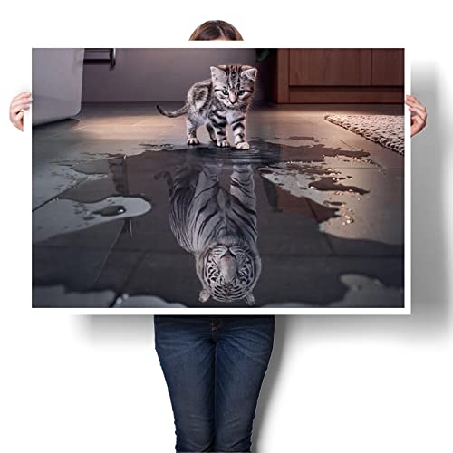Wandbild Katze Reflexion Tiger dekorative Malerei Kunst Leinwand Wandbild, Badezimmer, 50 (cm) X75 (cm) von BHhk