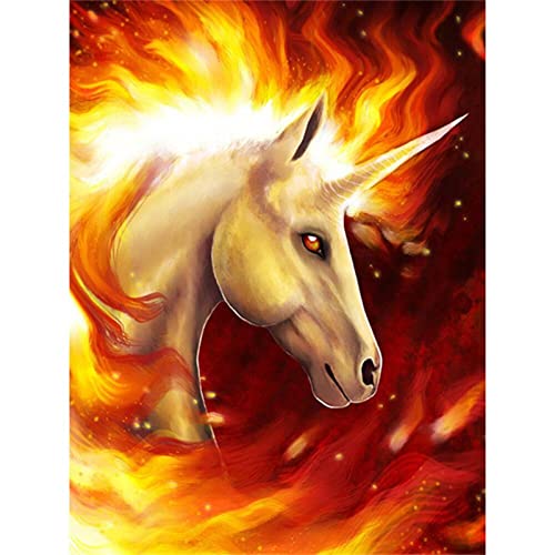 Diamond Painting-Set Bilder Groß Erwachsene/Kinder Einhorn in Flammen 5D DIY Daiments Painting Full Drill Malen nach Zahlen Malerei Kits für Home Wall Decor Square Drill 30x40cm von BIAAF