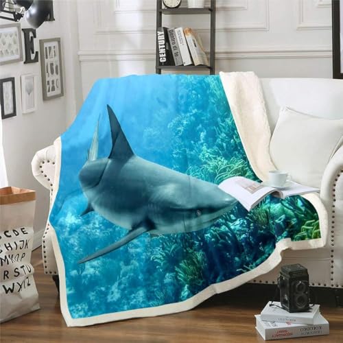 Kuscheldecke Flauschig Meer Flanell Decke wohndecke 150x200 Haie Microfaser Sofadecke & Couchdecke, Weiche Kuschelige Wohndecke Blanket, Klein Decken für Sofa Couch von BIAFRA