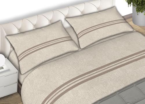BIANCHERIAWEB Bettwäsche-Set aus weichem Flanell, hergestellt in Italien, Design Easy C.N für französisches Bett, Beige BIANCHERIAWEB Bettwäsche-Set aus weichem Flanell, hergestellt in Italien, Design Easy C.N für französisches Bett, Beige von BIANCHERIAWEB
