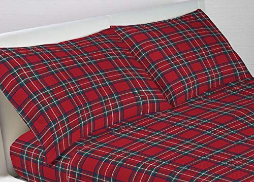 BIANCHERIAWEB Bettwäsche-Set für Doppelbett 270 x 300 cm, Spannbettlaken 270 x 300 cm, 2 Kissenbezüge mit seitlichen Knöpfen 80 x 50 cm, aus 100 % Baumwolle, hergestellt in Italien, schottisch Kilt Rot von BIANCHERIAWEB