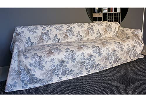 BIANCHERIAWEB Granfoulard Tagesdecke, Überwurf aus 100% Baumwolle, hergestellt in Italien, Sofaüberwurf oder Tagesdecke, Muster Marta Grau von BIANCHERIAWEB