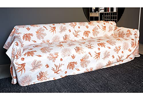 BIANCHERIAWEB Granfoulard Überwurf 180 x 280 cm, Überwurf aus 100% Baumwolle, hergestellt in Italien, Sofaüberwurf oder Tagesdecke für Einzelbett, Muster Koralle Orange von BIANCHERIAWEB