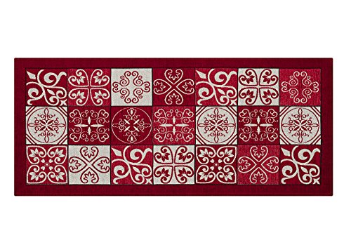 BIANCHERIAWEB Küchenläufer rutschfest, waschbar, Küchenläufer Maße 55 x 80 cm, Küchenläufer Made in Italy mit rotem Majolika-Design, waschbar und bügelbar von BIANCHERIAWEB