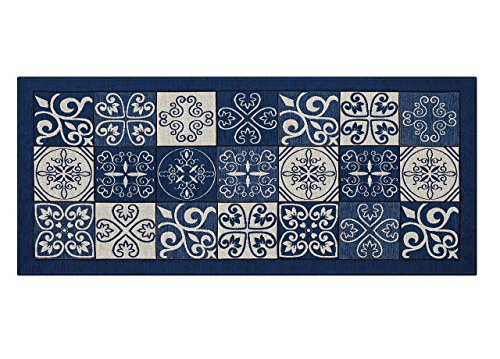 BIANCHERIAWEB Küchenteppich, rutschfest, waschbar, Küchenläufer, Maße: 55 x 190 cm, hergestellt in Italien, mit blauem Muster, waschbarer und bügelbarer Teppichläufer. von BIANCHERIAWEB