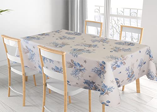 BIANCHERIAWEB Küchentischdecke, 100% Baumwolle, hergestellt in Italien, Marine-Design, Versilia RP 140 x 140 cm, Hellblau von BIANCHERIAWEB