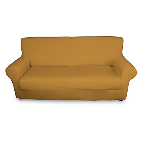 BIANCHERIAWEB Magic 2 Sofa-Sitzbezüge, elastisch, einfarbig, Senape, geeignet für Kissen von 50 bis 60 cm mit Sitztiefe 65 cm, Kissenbezüge gegen Flecken und Fell von BIANCHERIAWEB