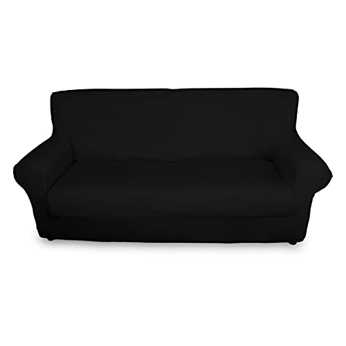 BIANCHERIAWEB Magic Sofabezug für 2-Sitzer-Sofa, elastisch, einfarbig, schwarz, geeignet für Sofas von 130 bis 160 cm mit Sitztiefe 65 cm, Sofabezug schmutzabweisend und fusselfrei von BIANCHERIAWEB