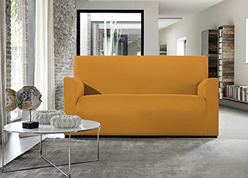 BIANCHERIAWEB Magico 2 Sofa-Sitzbezüge, elastisch, einfarbig, Senape, geeignet für Kissen von 50 bis 60 cm mit Sitztiefe 65 cm, Kissenbezüge gegen Flecken und Fell von BIANCHERIAWEB