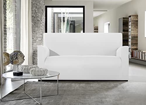 BIANCHERIAWEB Magico Sofaüberwurf für 2-Sitzer, elastisch, einfarbig, Weiß, geeignet für Sofas von 130 bis 160 cm mit Sitztiefe 65 cm, Sofabezug schmutzabweisend und fusselfrei von BIANCHERIAWEB