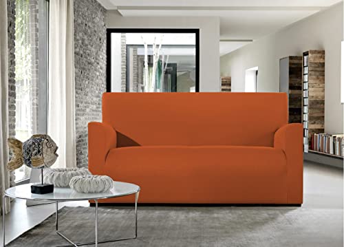 BIANCHERIAWEB Magico Sofaüberwurf für 2-Sitzer-Sofa, elastisch, einfarbig, orange, geeignet für Sofas von 130 bis 160 cm mit Sitztiefe 65 cm, schmutzabweisend, fusselfrei von BIANCHERIAWEB