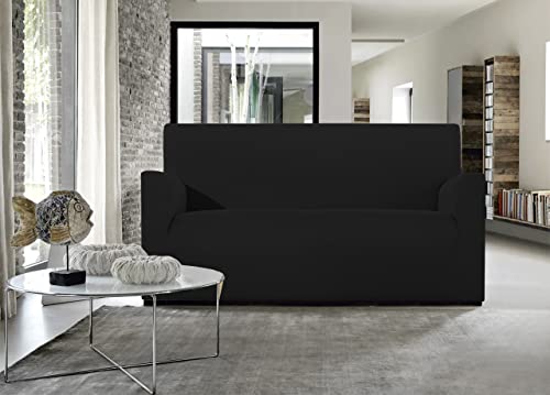 BIANCHERIAWEB Magico Sofaüberwurf für 3-Sitzer, elastisch, einfarbig, Schwarz, geeignet für Sofas von 150 bis 220 cm mit Sitztiefe 65 cm, Sofabezug schmutzabweisend und fusselfrei von BIANCHERIAWEB