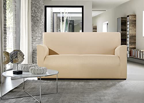 BIANCHERIAWEB Magico Sofaüberwurf für 4-Sitzer-Sofa, elastisch, einfarbig, cremefarben, geeignet für Sofas von 220 bis 260 cm mit Sitztiefe 65 cm, Sofabezug schmutzabweisend und fusselfrei von BIANCHERIAWEB