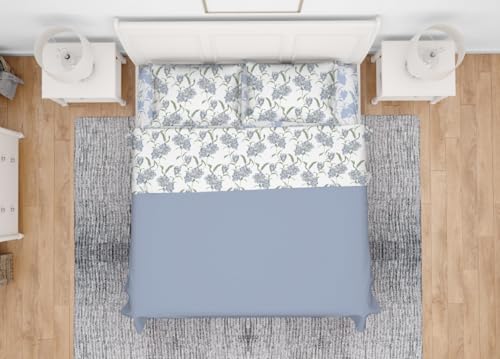 BIANCHERIAWEB Magnolia Bettwäsche-Set aus weichem Flanell, 100 % Baumwolle, für Doppelbett, hellblau von BIANCHERIAWEB