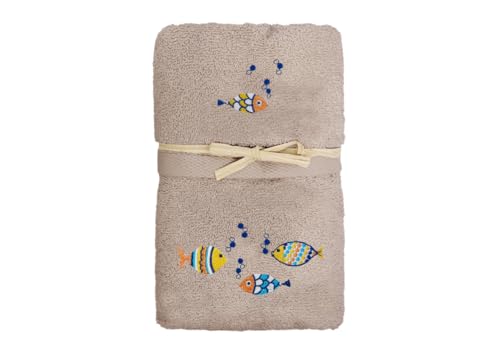 BIANCHERIAWEB Set Handtuch Copiola Badetuch Frottee 100% Baumwolle Bunte Fische Taupe von BIANCHERIAWEB