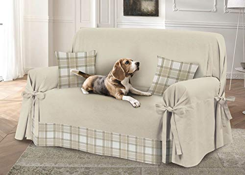 BIANCHERIAWEB Sofabezug, Sofaüberwurf mit Bindebändern, verschiedene Muster, Sessel, Schottland, Beige von BIANCHERIAWEB