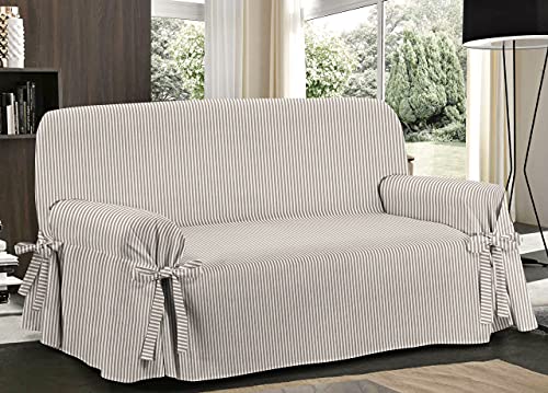 BIANCHERIAWEB Sofabezug, Schutzbezug für Sofas mit Schleifen, Sessel, Stockstreifen, beige von BIANCHERIAWEB