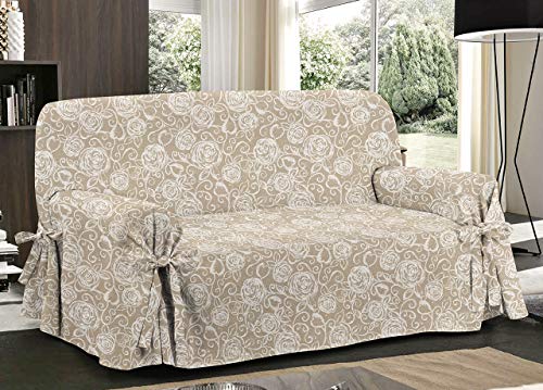 BIANCHERIAWEB Sofabezug mit Bändern, Schleife, Überwurf, Sofaüberwurf, hergestellt in Italien, 2-Sitzer, Farbe Amelie von BIANCHERIAWEB