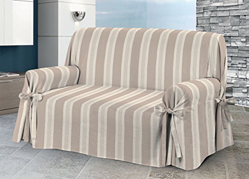 BIANCHERIAWEB Sofabezug mit Bändern, Schleife, Überwurf, Sofaüberwurf, hergestellt in Italien, Sessel, Farbe Grancasa Beige von BIANCHERIAWEB