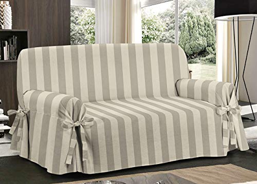 BIANCHERIAWEB Sofabezug mit Bändern, Schleife, Überwurf, Sofaüberwurf, hergestellt in Italien, 2-Sitzer, Farbe breite Streifen von BIANCHERIAWEB