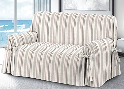 BIANCHERIAWEB Sofabezug mit Schleifen, Sofa-Schutz, Sofaüberwurf für Sessel, Muster Riviera grau von BIANCHERIAWEB