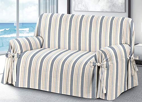 BIANCHERIAWEB Sofabezug mit Schleifen, Sofabezug, 2-Sitzer-Sofaüberwurf, Muster Riviera Blau von BIANCHERIAWEB