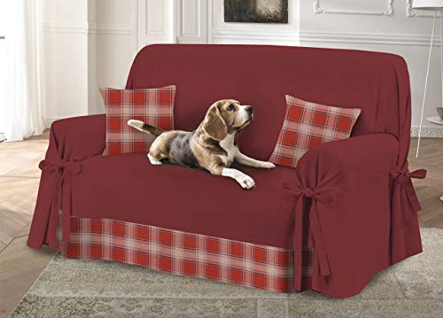 BIANCHERIAWEB Sofabezug mit Schleifen, Sofabezug, 2-Sitzer-Sofaüberwurf, Muster Schottland, Bordeaux von BIANCHERIAWEB
