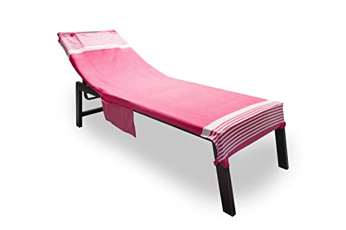 BIANCHERIAWEB Strandtuch Palau, 75 x 190 cm, einfarbig, mit gepolstertem Kissen und gestreiften Taschen Fuchsia von BIANCHERIAWEB