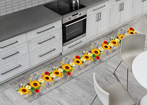 BIANCHERIAWEB Teppich für Küche, rutschfest, digital, florales Design, 50 x 180 cm, Sonnenblumen von BIANCHERIAWEB