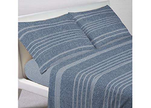 BIANCHERIAWEB Web Linen Bettlaken, 100% Baumwolle, hergestellt in Italien, Doppelbett, Design Riviera, Blau von BIANCHERIAWEB