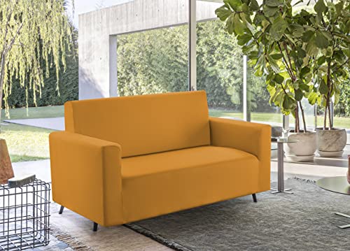 BIANCHERIAWEB Sofabezug, einfarbig, elastisch, schmutzabweisend, Farbe Senf 2-Sitzer, Senf von BIANCHERIAWEB