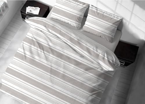 BIANCHERIAWEB Bettbezug für Einzelbett, aus 100% Baumwolle, gestreift, Beige, Bettbezug 155 x 200 cm und 1 Kissenbezug mit Beutel 50 x 80 cm von BIANCHERIAWEB