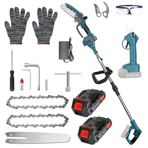 BIAOQINBO Hochentaster Akku Elektrisch, 6 Zoll Mini Kettensäge und Akku Astschere mit Verlängerungsstange, Stufenlose Höhenverstellung 110 und 135 cm, Handkettensäge für Gartenscheren Holzschneidenz von BIAOQINBO