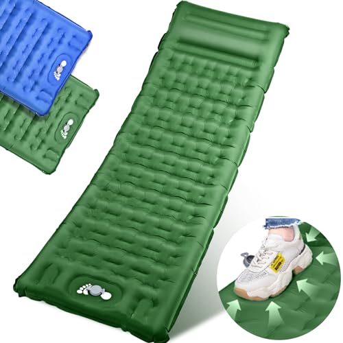 BIAOQINBO Isomatte Camping Selbstaufblasend, 12CM Verdicktes Isomatte Outdoor mit Fußpresse Pumpe & Kissen, Aufblasbare Luftmatratze Ultraleicht Faltbare Wasserdicht, Isomatte für Camping Wandern von BIAOQINBO