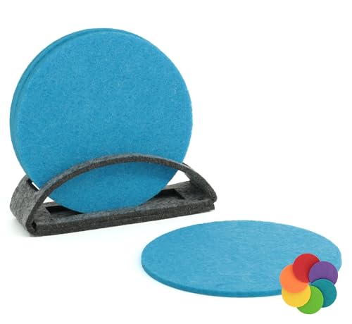 BIASTO Filz-Untersetzer Set, 6er, Made in Germany - Bunte Auswahl, 10 cm, mit Aufbewahrung (10cm, Blau (036)) von BIASTO