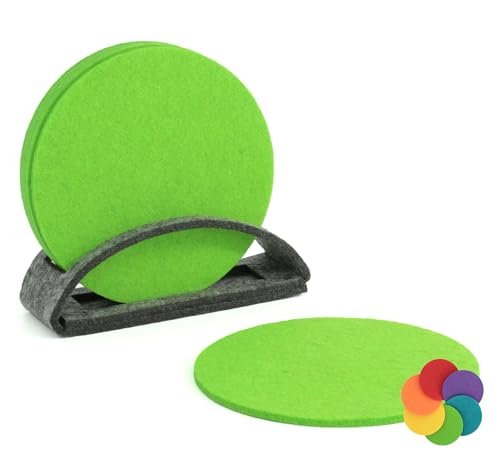 BIASTO Filz-Untersetzer Set, 6er, Made in Germany - Bunte Auswahl, 10 cm, mit Aufbewahrung (10cm, Grasgrün (008)) von BIASTO