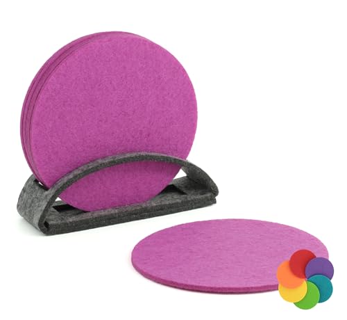 BIASTO Filz-Untersetzer Set, 6er, Made in Germany - Bunte Auswahl, 10 cm, mit Aufbewahrung (10cm, Violett (023)) von BIASTO