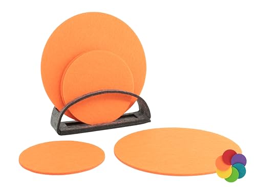 BIASTO Filz-Untersetzer Set, 6er, Made in Germany - Bunte Auswahl, 10 cm, mit Aufbewahrung (10cm & 15cm, Orange (002)) von BIASTO