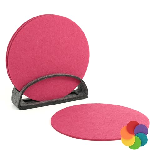 BIASTO Filz-Untersetzer Set, 6er, Made in Germany - Bunte Auswahl, 10 cm, mit Aufbewahrung (15cm, Pink (013)) von BIASTO